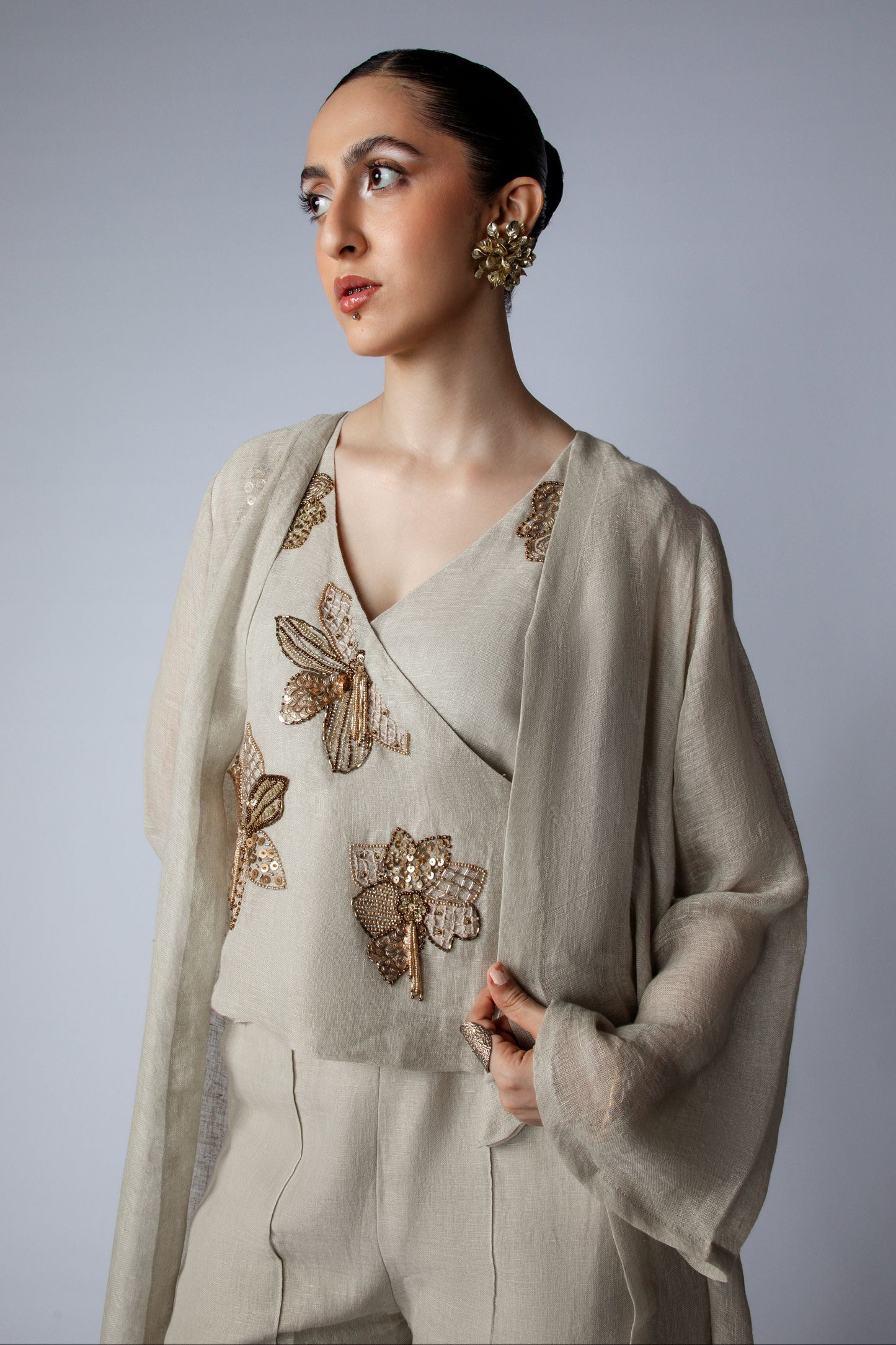 Festive Wrap Top Beige W