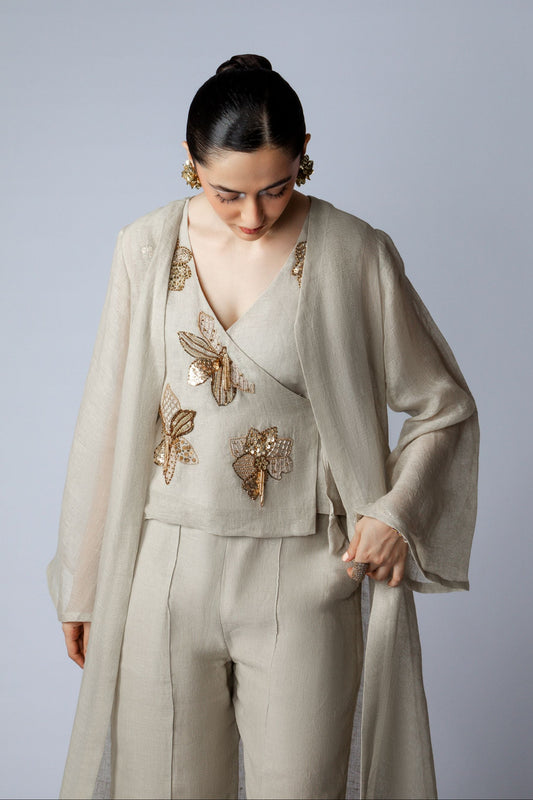 Festive Wrap Top Beige W