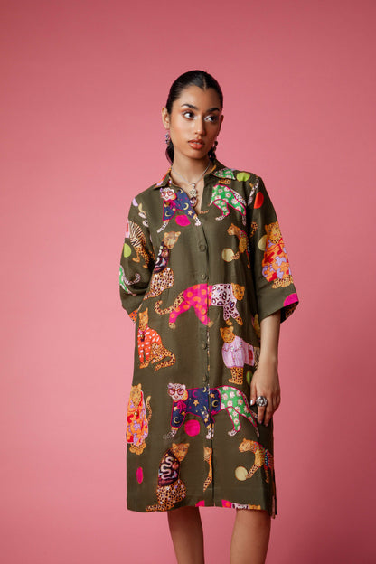 FASHION LEOPARD Dress - Green