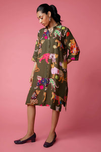 Fashion Leopard Dress Green W